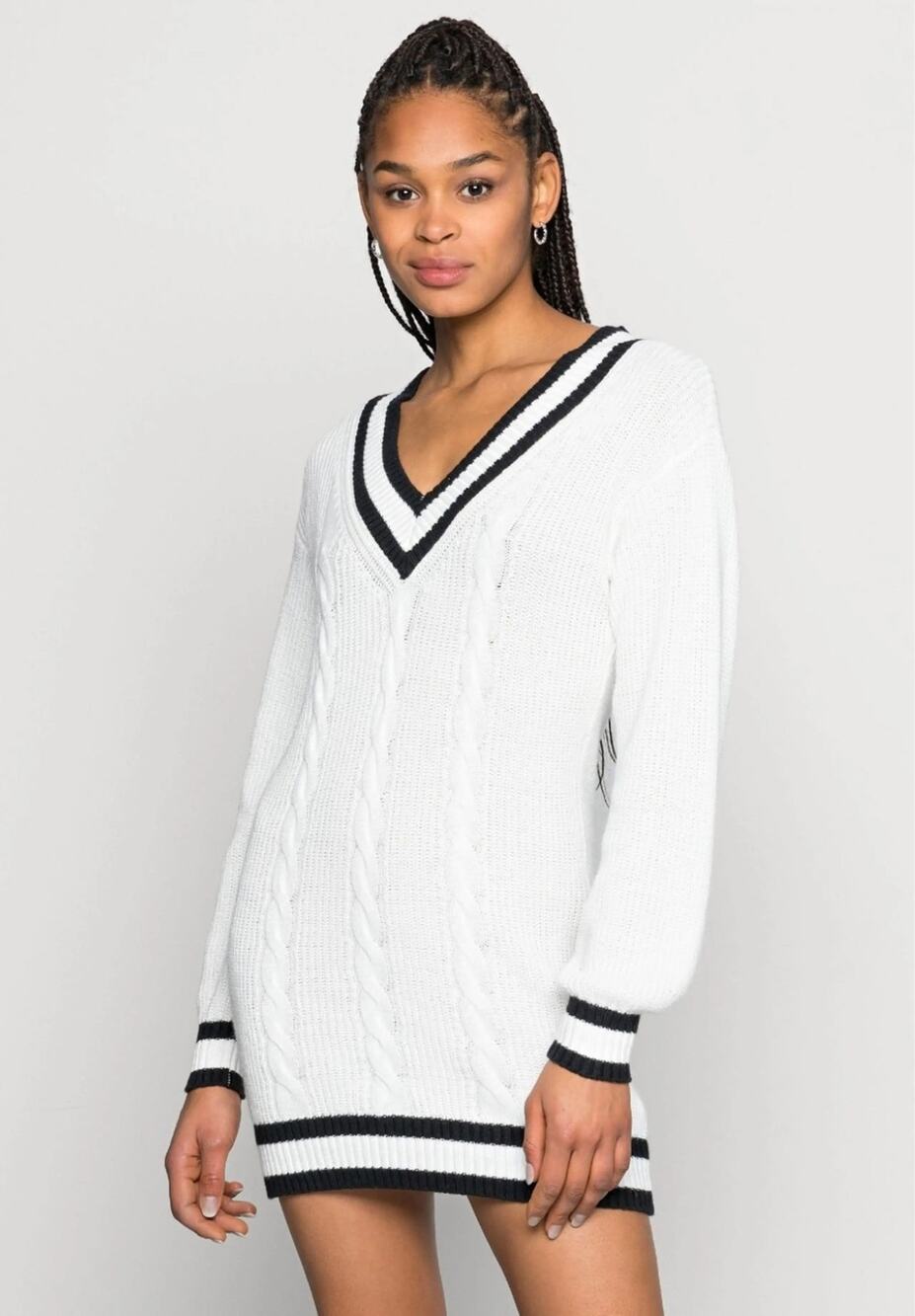 Hollister White + Black Varsity V Neck Country Club Sweater Dress XS Preppy